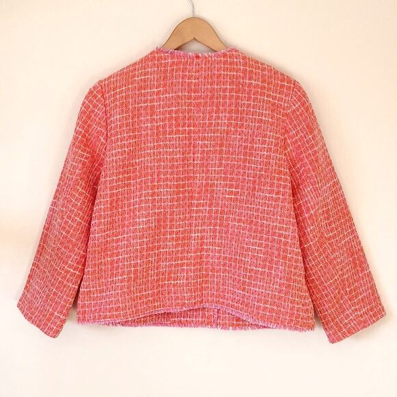 J. Jill dahlia tweed jacket in clementine, fringe, lined, business blazer - Picture 3 of 6